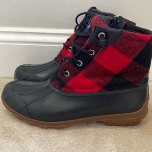 Sperry Black and Red Lined Rubber Boots